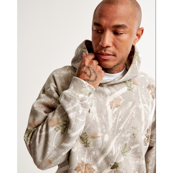 Abercrombie & Fitch Essential Popover Hoodie In off white camo Size XL - Picture 3 of 10